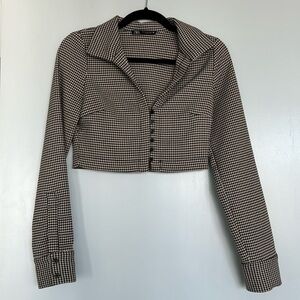 Zara Houndstooth Blouse in Cream and Black